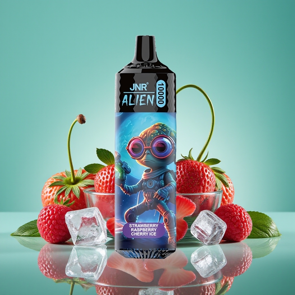 JNR Alien 10000 Puffs Fraise Framboise Cerise Glace avec Batterie 850mAh, Recharge Type-C et LED RGB