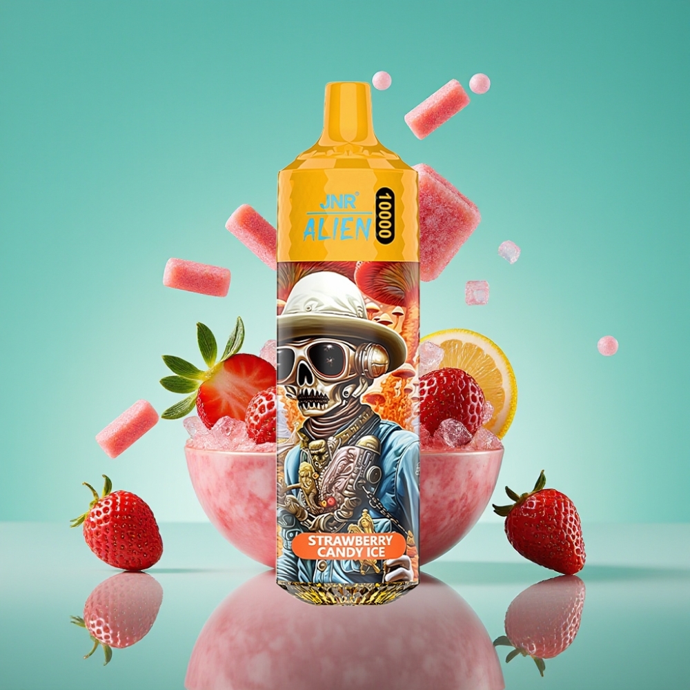 JNR Alien 10000 Puffs Vape Jetable Fraise Bonbon Glacé avec 20ml E-liquide, 850mAh Batterie et LED RGB