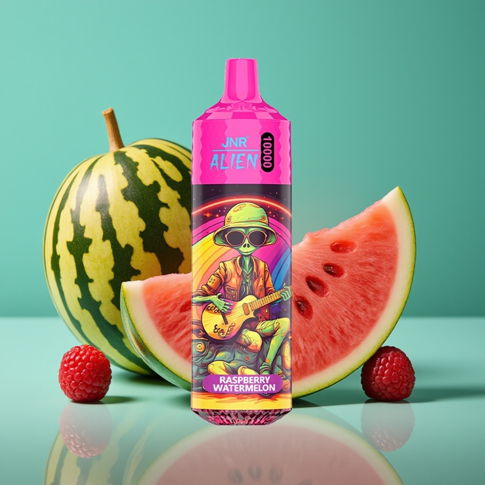 JNR Alien 10000 Puffs Vape Jetable Framboise Pastèque avec 850mAh, Charge Rapide Type-C et LED RGB