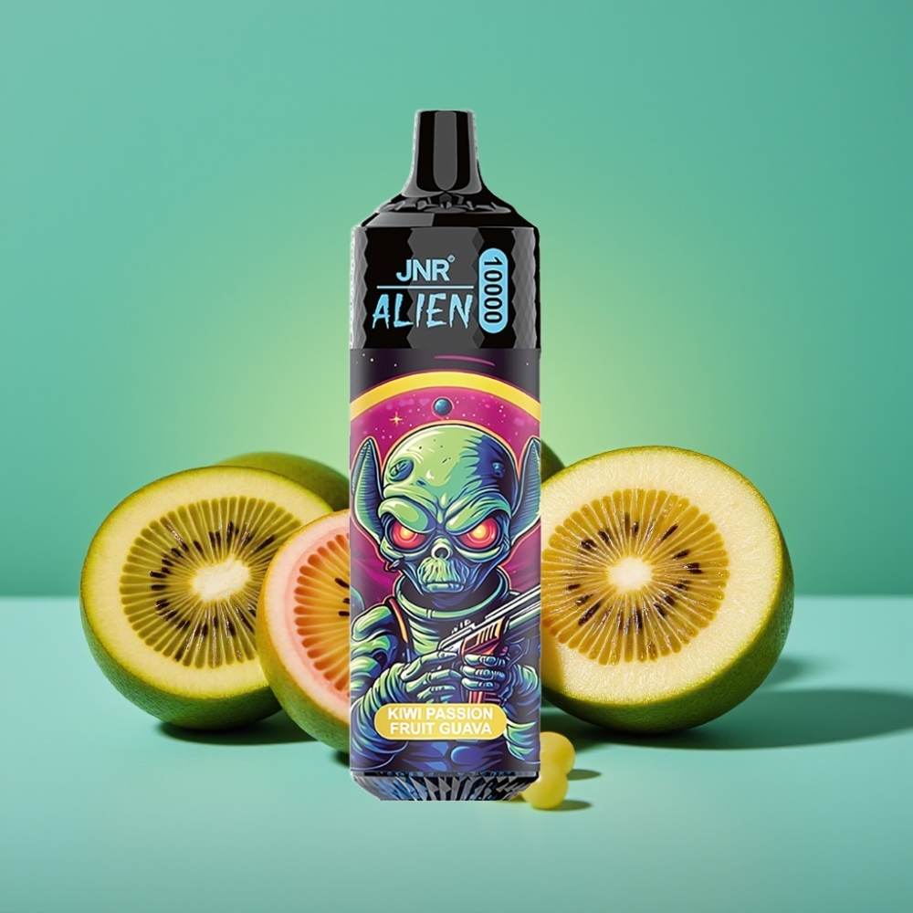 JNR Alien 10000 Puffs Vape Jetable Kiwi Passion Fruit Guava - 20ml E-Liquid, 850mAh Battery, Type-C Charge, LED RGB, Sporty Design