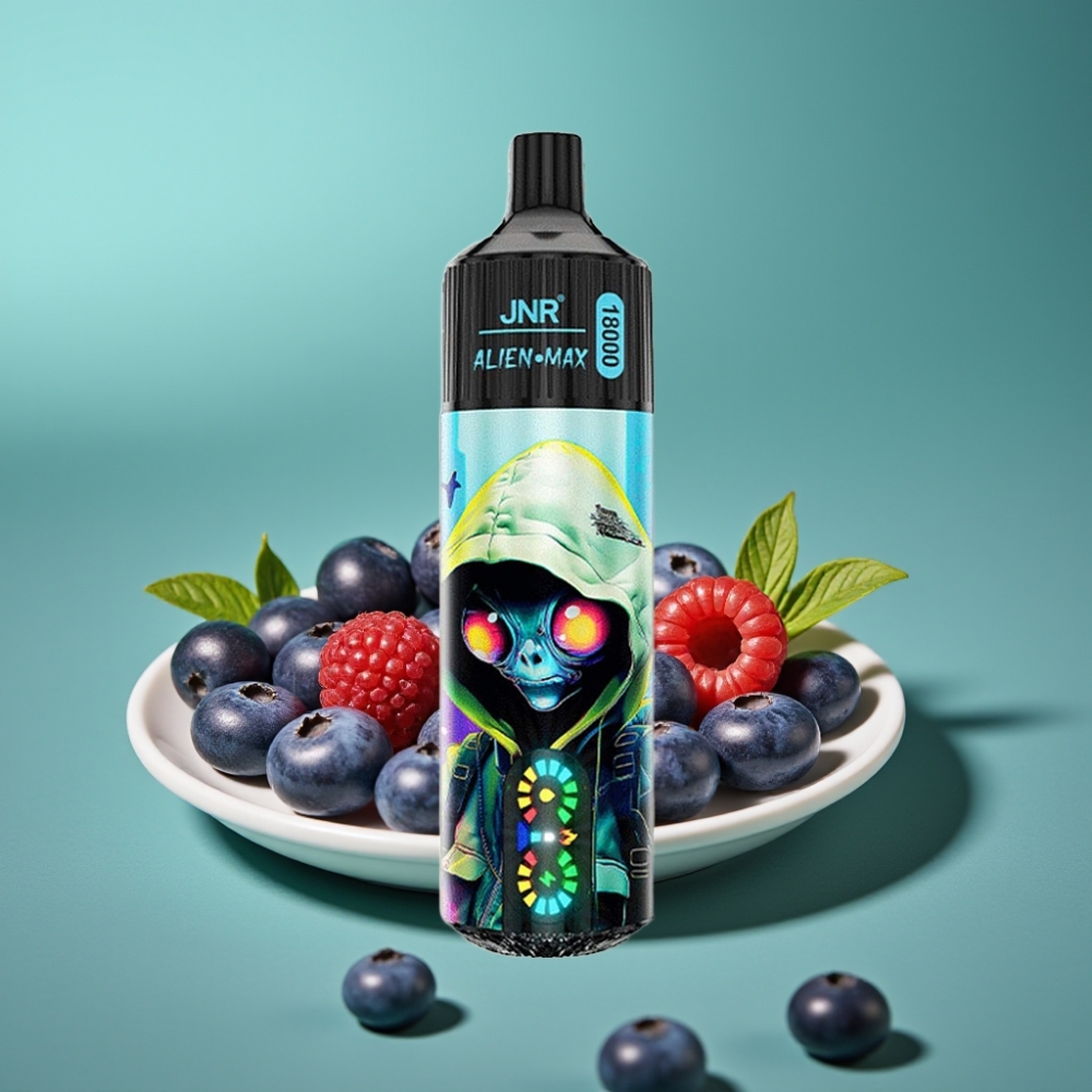 JNR Alien Max 18000 Puffs – 28ml E-liquid, 850mAh Batterie, Double Mesh Coil, Affichage LED Intelligent, Myrtille Framboise, Nicotine 0%/2%/3%/5%