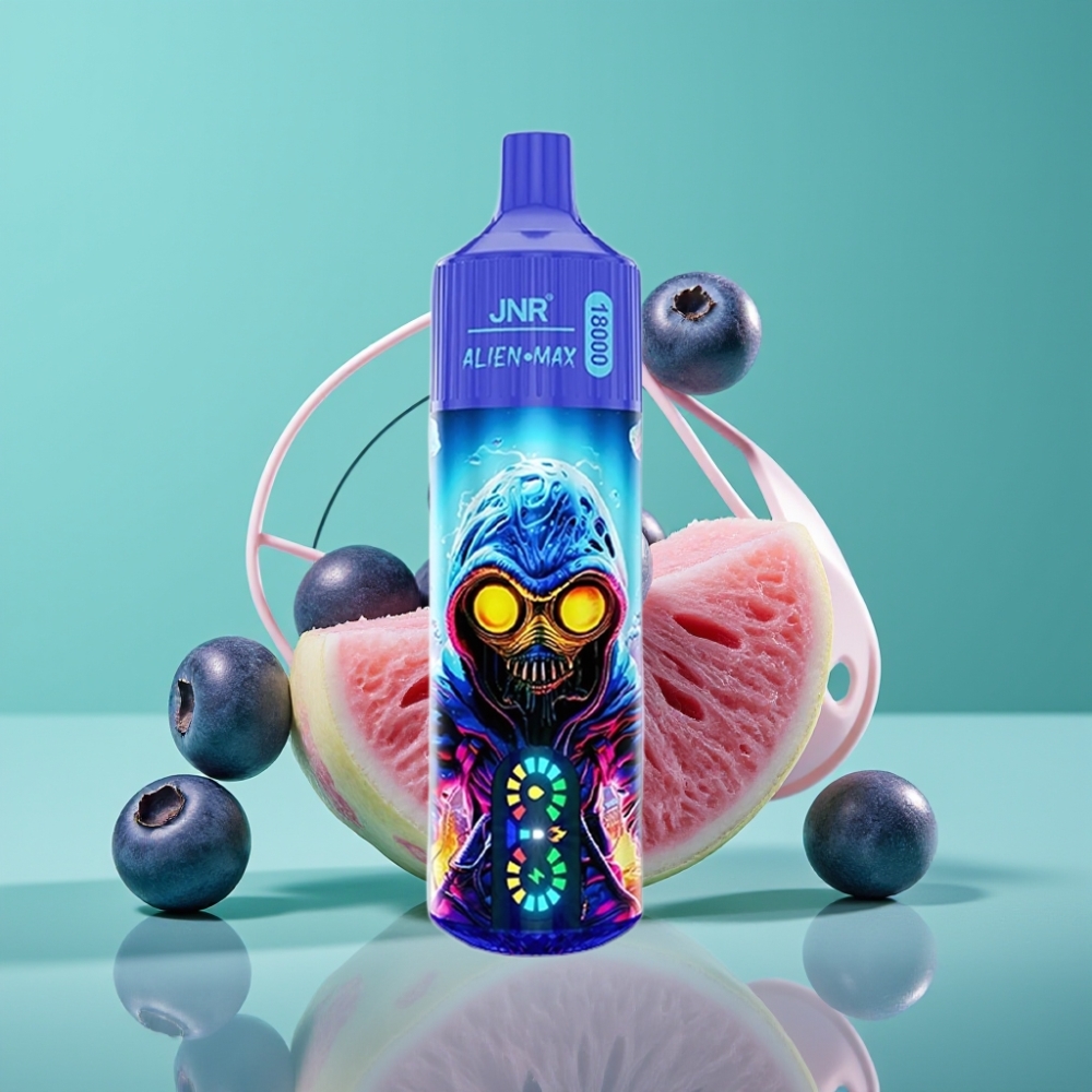 JNR Alien Max 18000 Puffs – 28ml E-liquide, Double Mesh Coil, Ecran LED Intelligent, Charge Rapide Type-C, Saveur Bubblegum Myrtille