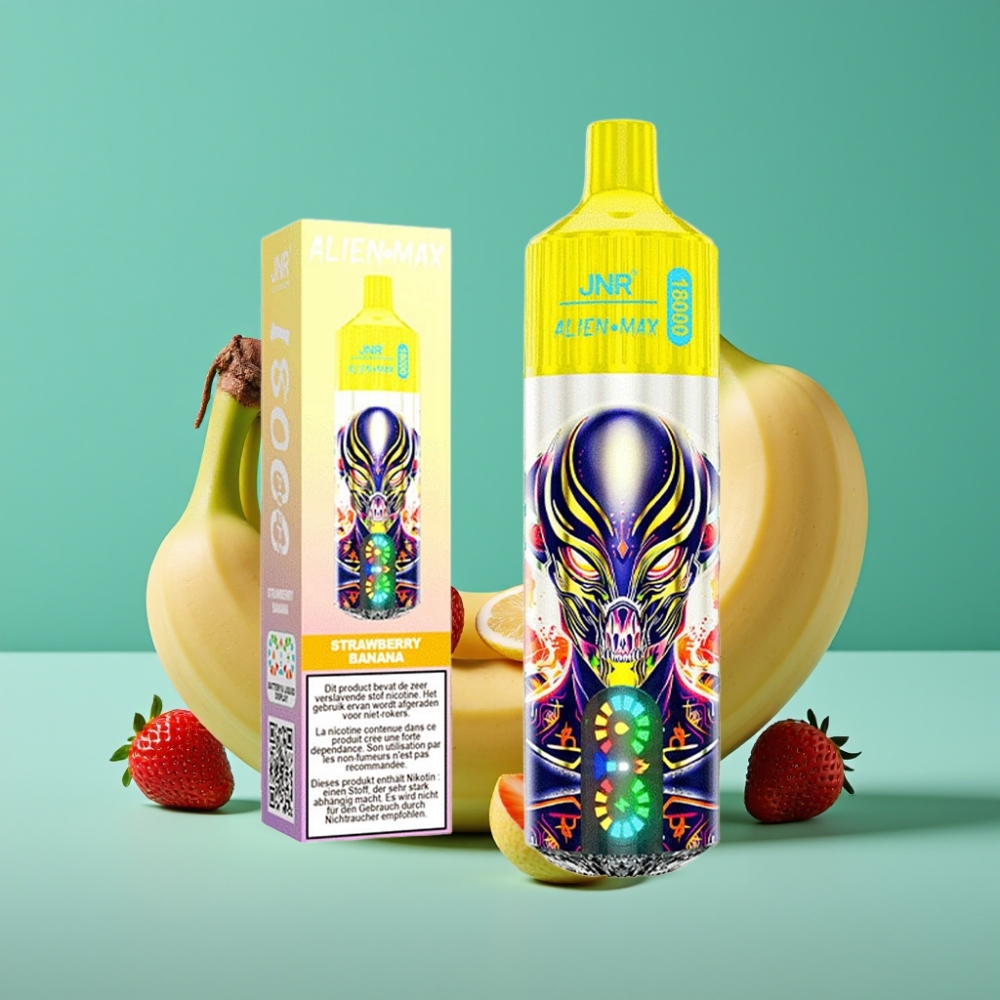 JNR Alien Max 18000 Puffs – Double Coil – 28ml LED Display – Fraise Banane – Charge Type-C