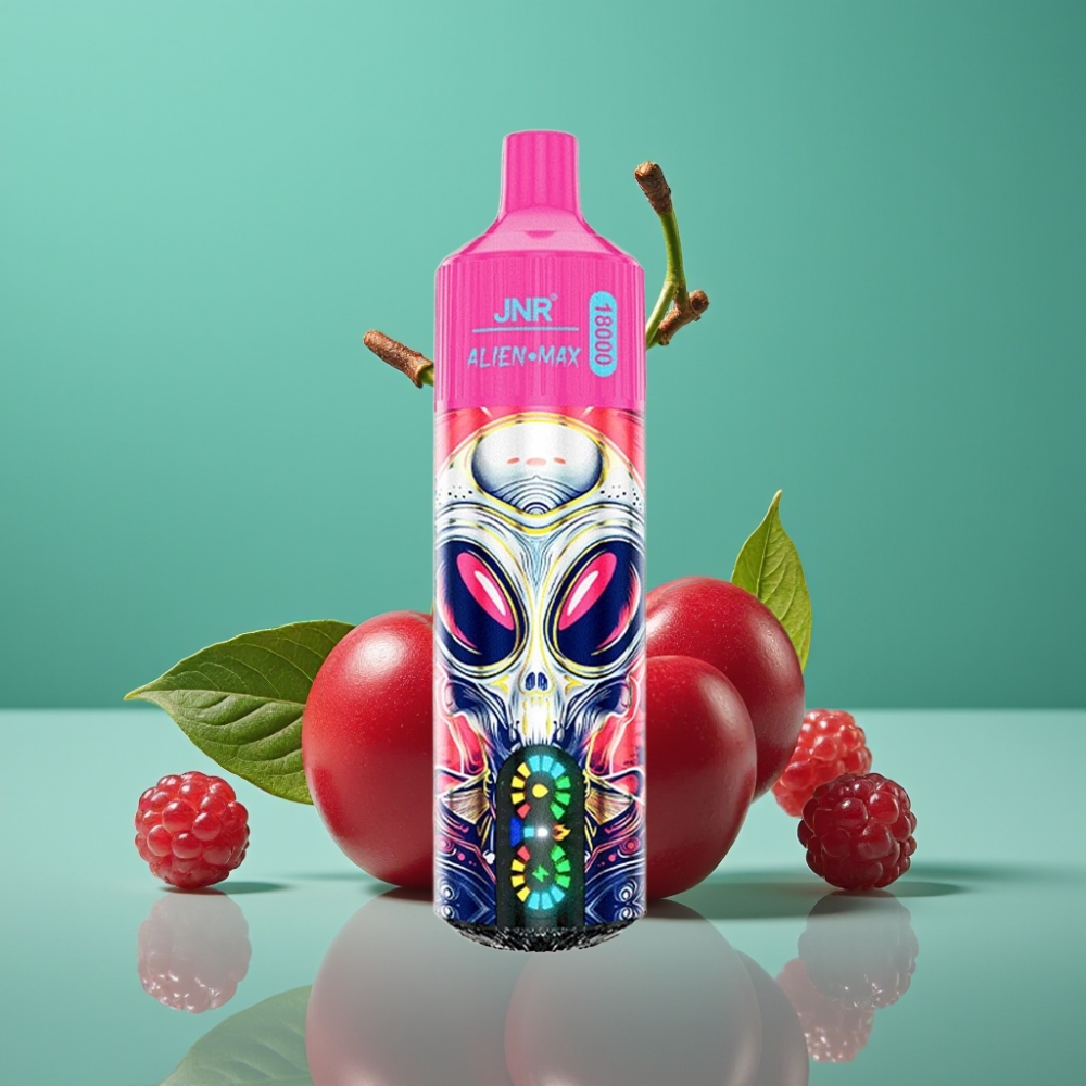 JNR Alien Max 18000 Puffs – Double Mesh, 28ml E-Liquide, Affichage LED, Charge Rapide Type-C, 20 Saveurs Dont Cerise-Baies, 0%/2%/3%/5% Nicotine