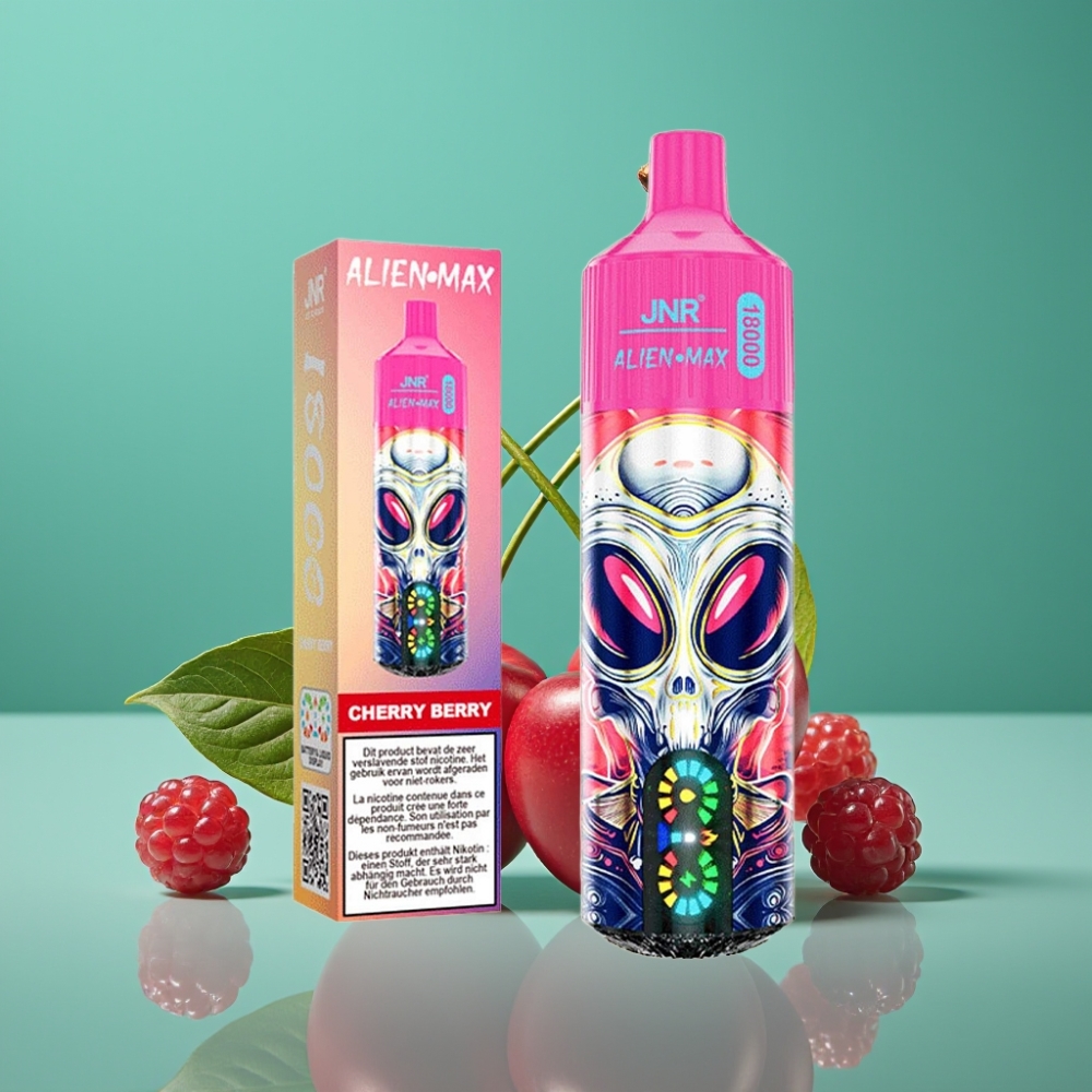 JNR Alien Max 18000 Puffs – Double Mesh, 28ml E-Liquide, Affichage LED, Charge Rapide Type-C, 20 Saveurs Dont Cerise-Baies, 0%/2%/3%/5% Nicotine