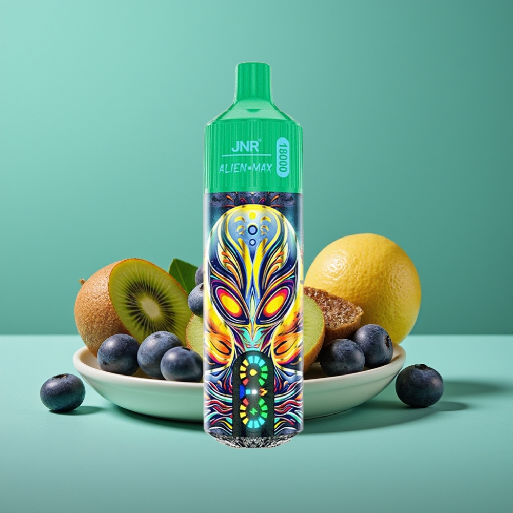 JNR Alien Max 18000 Puffs – Double Mesh & Double Cœur, Écran LED Intelligent, 28ml E-liquide, Charge Rapide Type-C, Myrtille-Kiwi