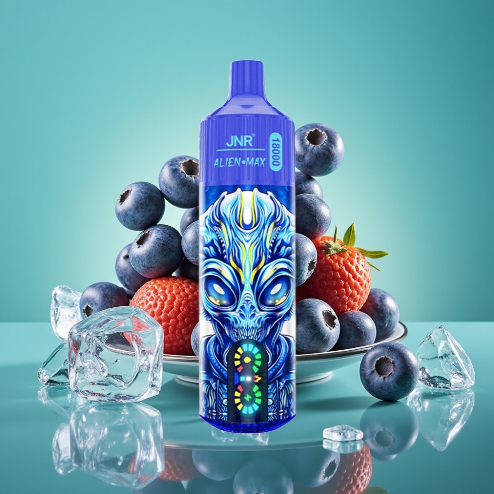 JNR Alien Max 18000 Puffs - Ecran LED Intelligent, Double Mesh Coil, 28ml E-liquide, Type-C Charge Rapide, Myrtille Glacée