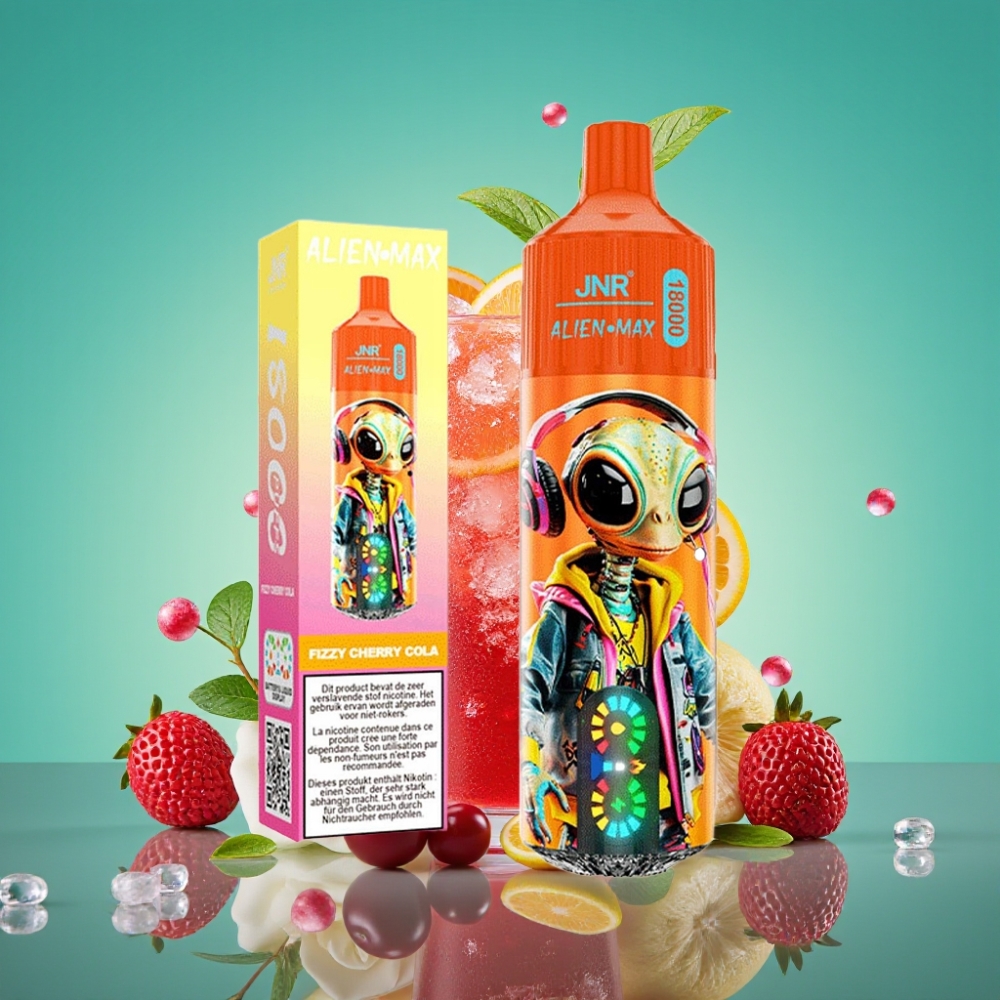 JNR Alien Max 18000 Puffs Fizzy Cherry Cola avec Smart LED Display, Dual Mesh Coil, 28ml E-liquide et Charge Rapide Type-C
