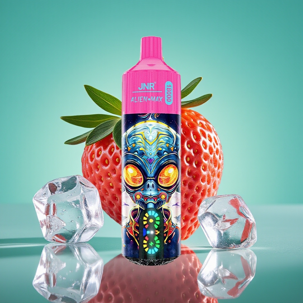 JNR Alien Max 18000 Puffs – Fraise Glacée – Écran LED Intelligent – Double Mesh Coil – 28ml E-liquide – Charge Rapide Type-C