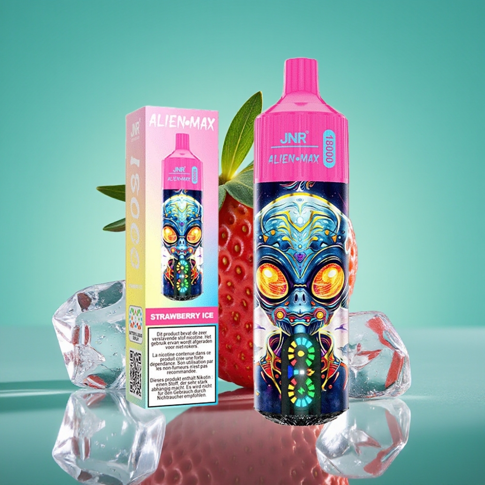 JNR Alien Max 18000 Puffs – Fraise Glacée – Écran LED Intelligent – Double Mesh Coil – 28ml E-liquide – Charge Rapide Type-C