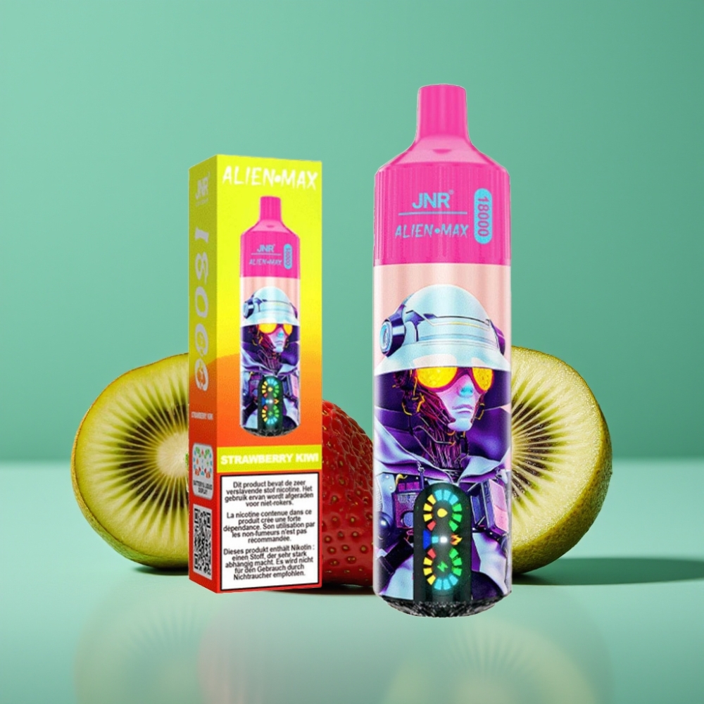 JNR Alien Max 18000 Puffs – Fraise Kiwi – 28ml E-liquide – Double Mesh Coil – Charge Rapide Type-C – Affichage LED Intelligent