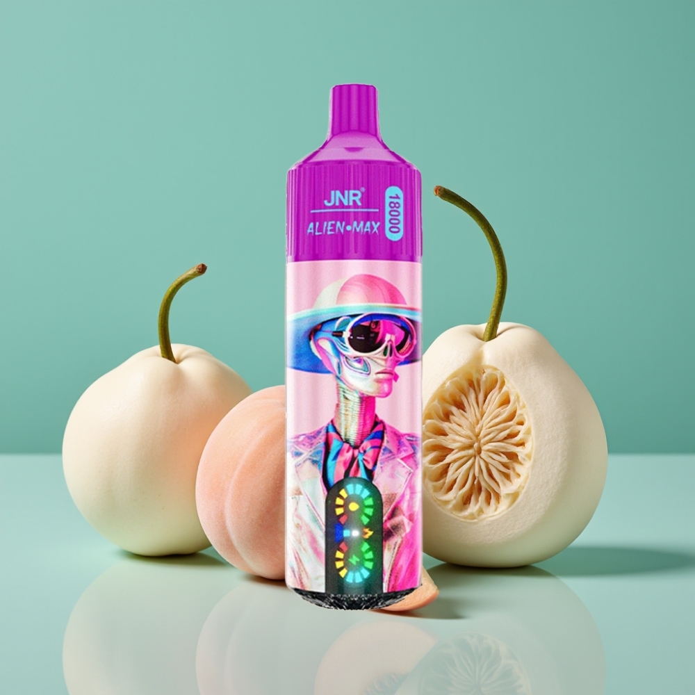 JNR Alien Max 18000 Puffs Puff Vape Jetable Pêche Blanche Framboise - Dual Mesh Coil, Smart LED, 28ml E-liquide, Charge Type-C, 0%/2%/3%/5% Nicotine