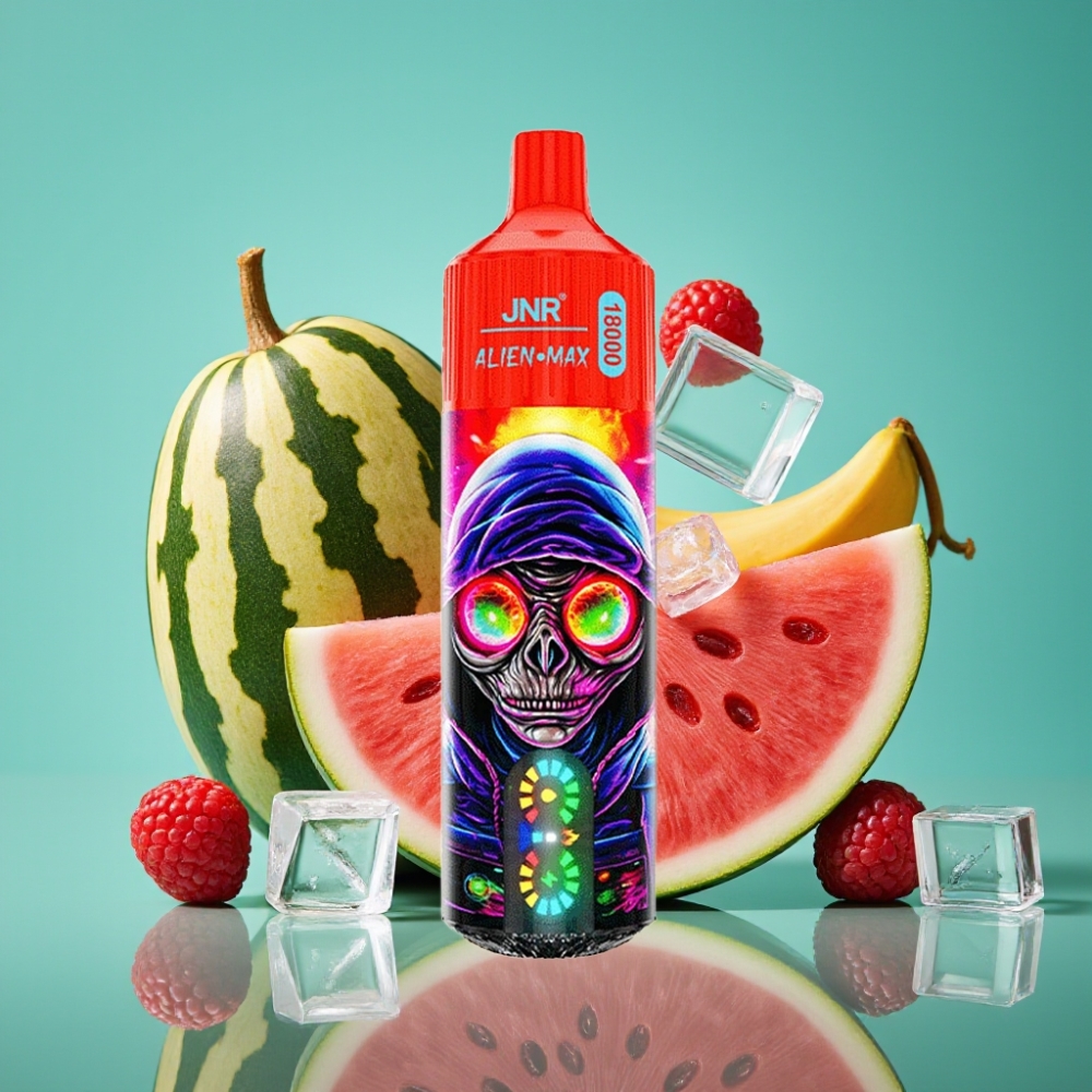 JNR Alien Max 18000 Puffs – Écran LED Intelligent, Double Mesh Coil & Double Core, 28ml E-liquide, Framboise Pastèque Glacée, 0%/2%/3%/5% Nicotine
