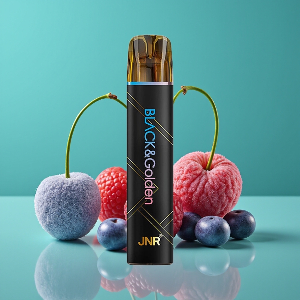 JNR Black&Golden 800 Puffs Vape Jetable Framboise Bleue Cerise - 550mAh, 2ml, TPD, Sans Recharge, 2% Nicotine