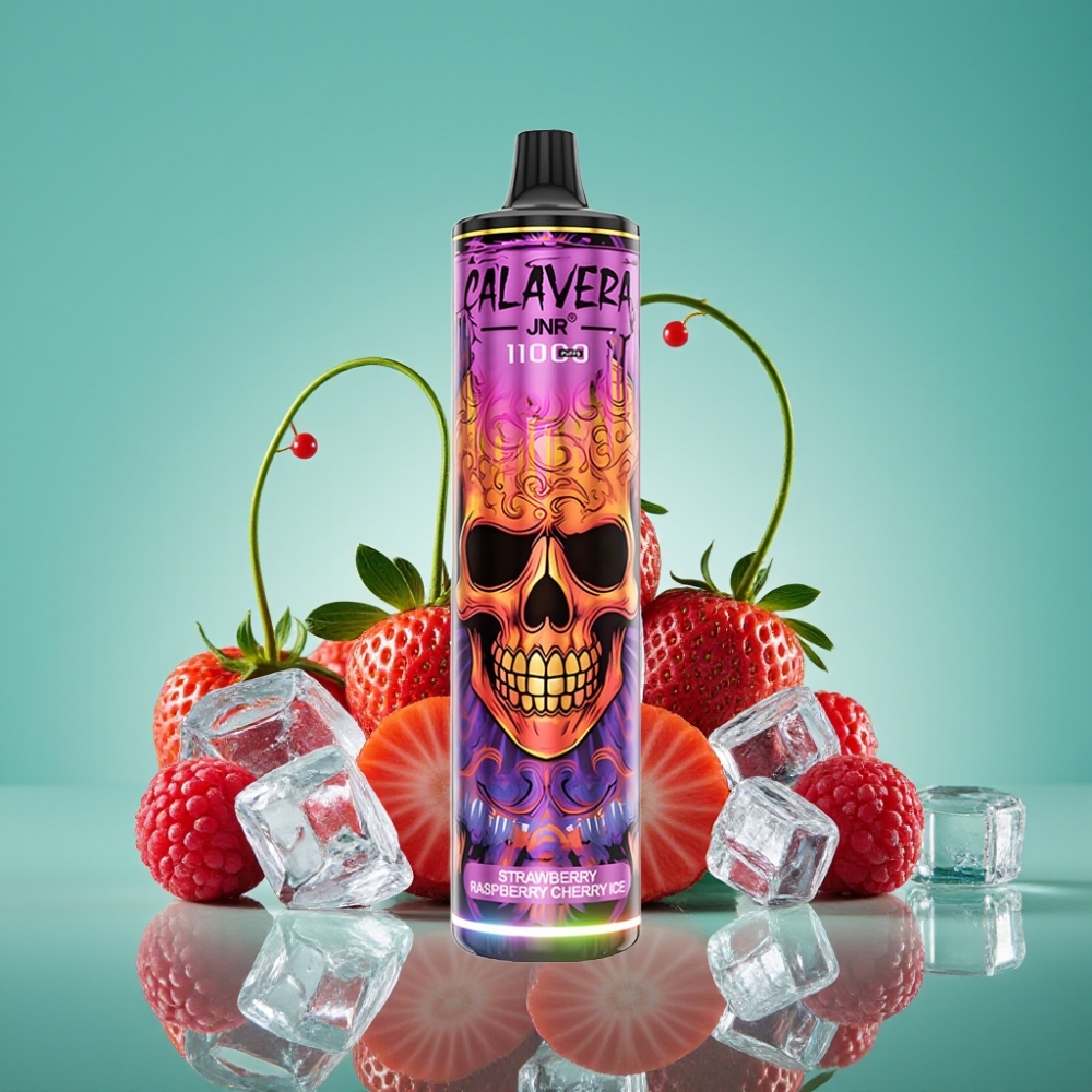 JNR Calavera 11000 Puffs Vape Jetable Fraise Framboise Cerise Glacée avec Port Type-C, Batterie 850 mAh et 21ml E-Liquid