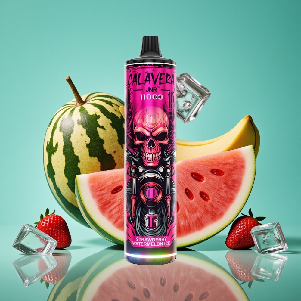JNR Calavera 11000 Puffs Vape Jetable Fraise Pastèque Glacée avec Port Type-C, 850mAh, 21ml, 1.0ohm Mesh Coil, 0%/2%/5% Nicotine