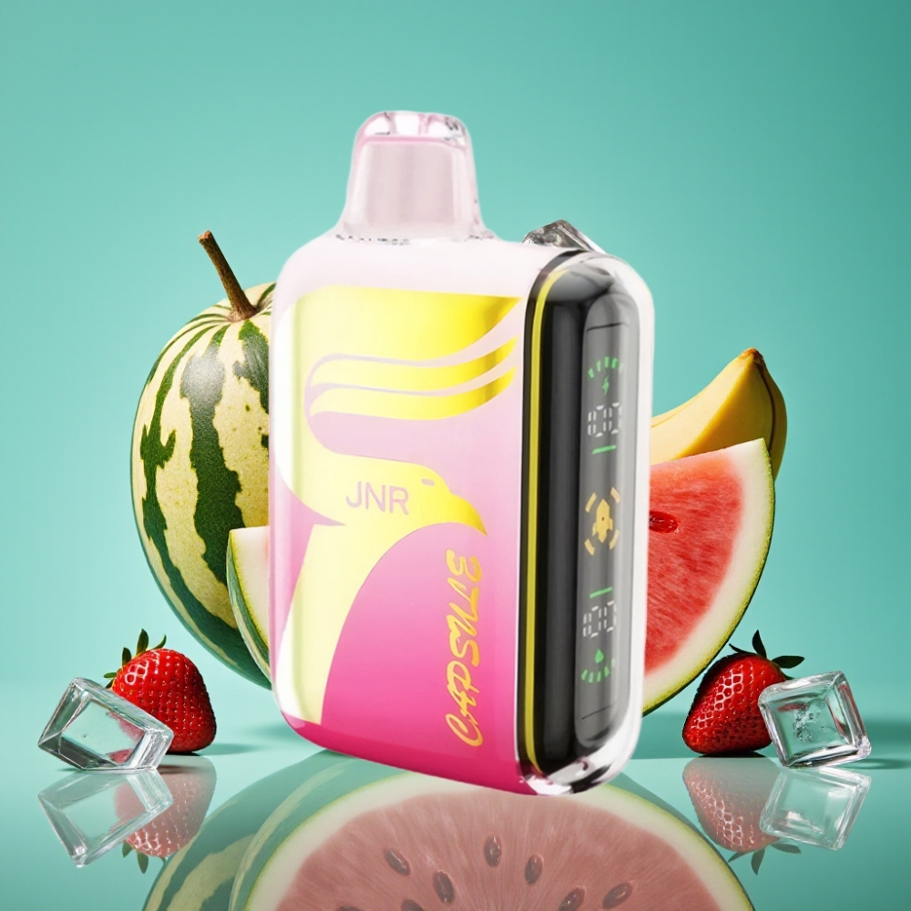 JNR Capsule 15000 Puffs Vape Jetable Fraise Pastèque Glacée – 850mAh, 20ml, Double Mesh Coil, Affichage LED Intelligent, Charge Rapide Type-C