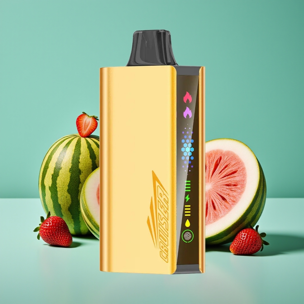 JNR Cruiser 12000 Puffs No-Charge Vape Jetable Fraise Noix de Coco Pastèque – 3500 mAh, 25ml, Double Mesh 1.2Ω, Écran Animé, Aluminium, Modes Normal/Boost