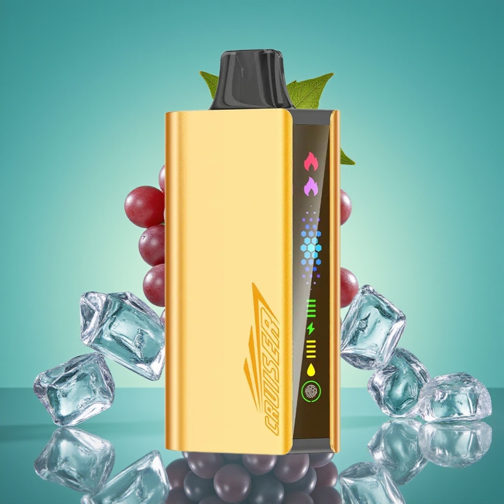 JNR Cruiser 12000 Puffs No-Charge Vape Jetable Glace au Raisin avec Écran Animé, 25ml E-liquide et Coil Double Mesh 1.2ohm