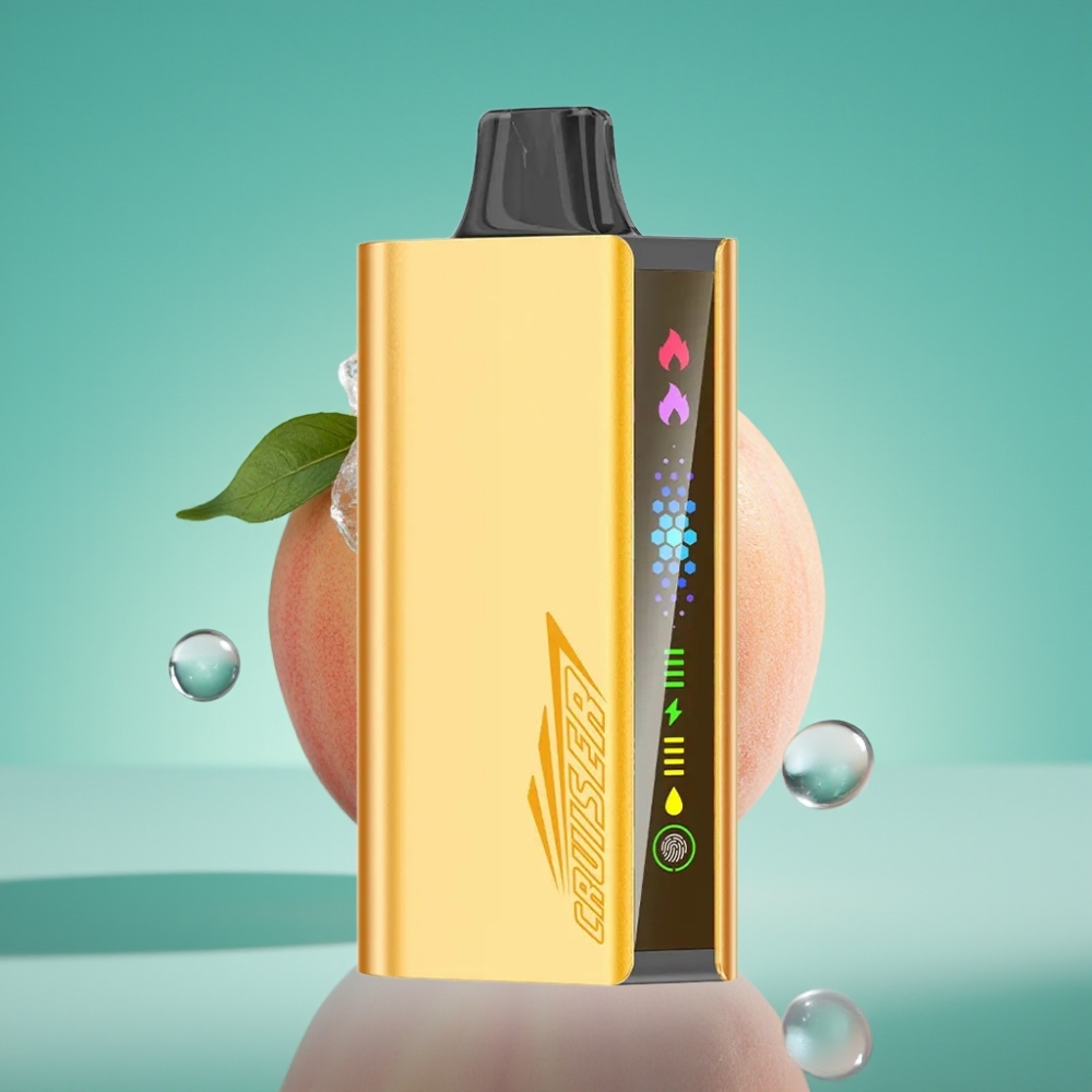 JNR Cruiser 12000 Puffs No-Charge Vape Jetable Pêche Glacée - 3500 mAh, 25ml E-liquide, Boîtier Aluminium, Double Mesh 1.2ohm, Écran Animé