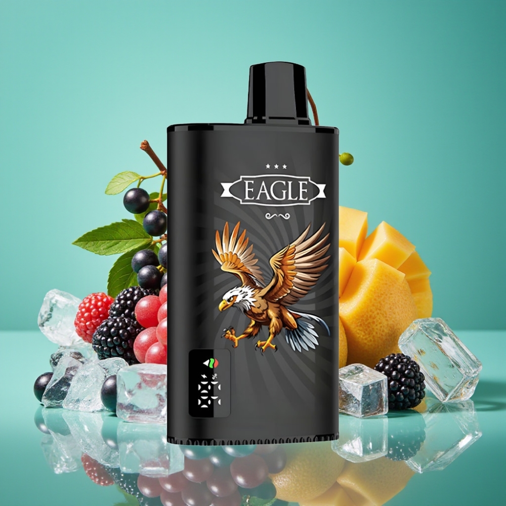 JNR EAGLE Smart 23000 Puffs Vape Jetable Cassis Mangue Glacé avec Écran Digital, Résistance Mesh 1.0ohm et Airflow Réglable