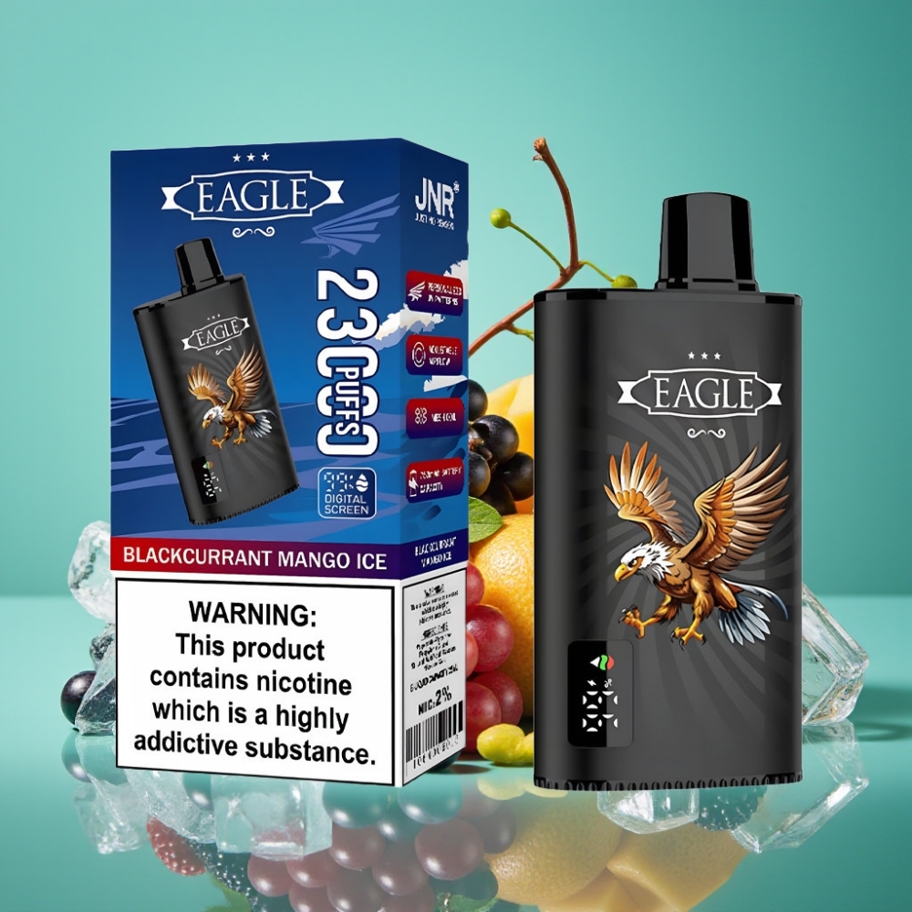 JNR EAGLE Smart 23000 Puffs Vape Jetable Cassis Mangue Glacé avec Écran Digital, Résistance Mesh 1.0ohm et Airflow Réglable