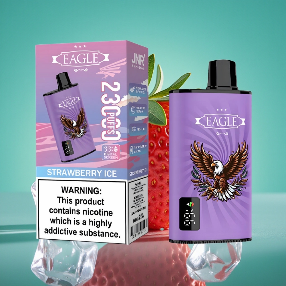 JNR EAGLE Smart 23000 Puffs Vape Jetable Fraise Glacée avec Écran Digital, Bobine Mesh 1.0ohm et Airflow Réglable