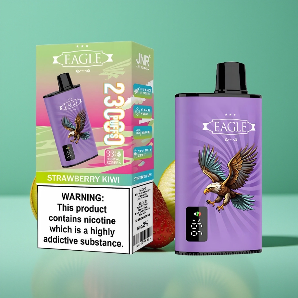 JNR EAGLE Smart 23000 Puffs Vape Jetable Fraise Kiwi avec Écran Digital, Bobine Mesh 1.0ohm et Airflow Réglable