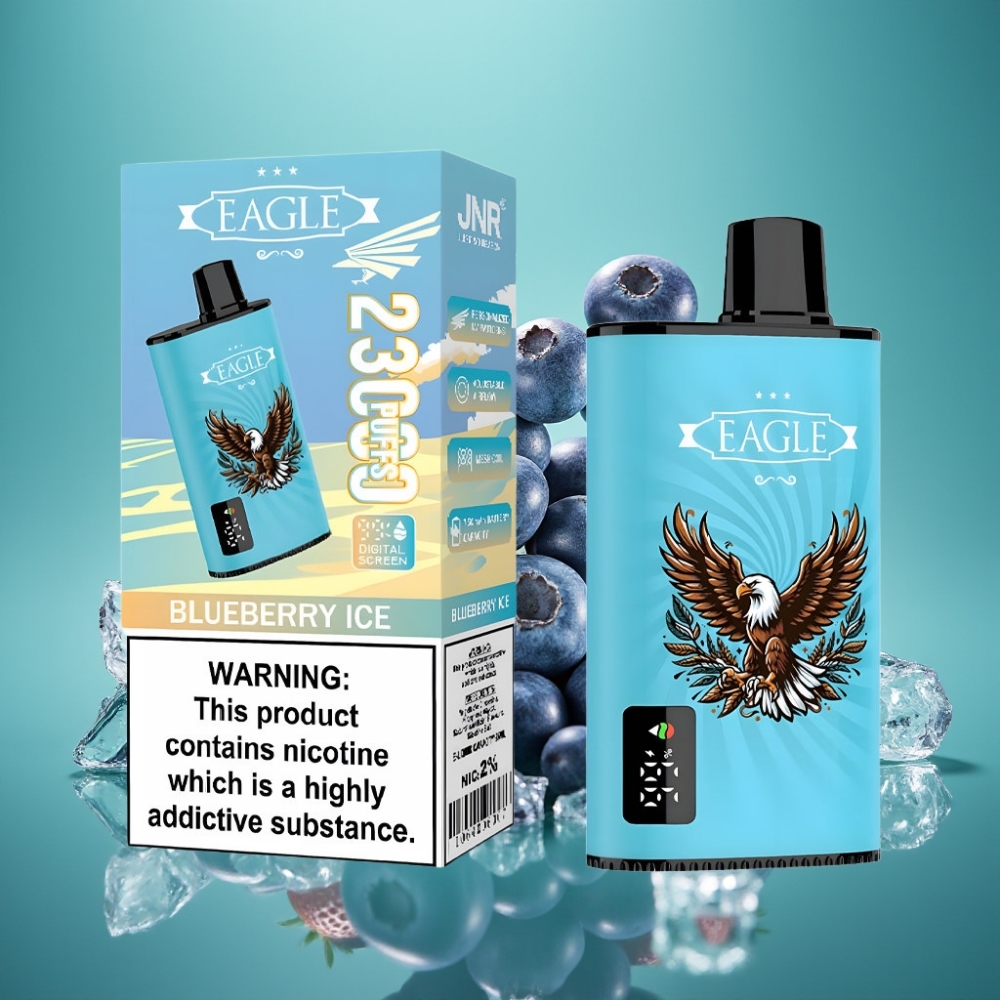JNR EAGLE Smart 23000 Puffs Vape Jetable Myrtille Glacé avec Écran Digital, Bobine Mesh 1.0ohm et Flux d\'Air Réglable