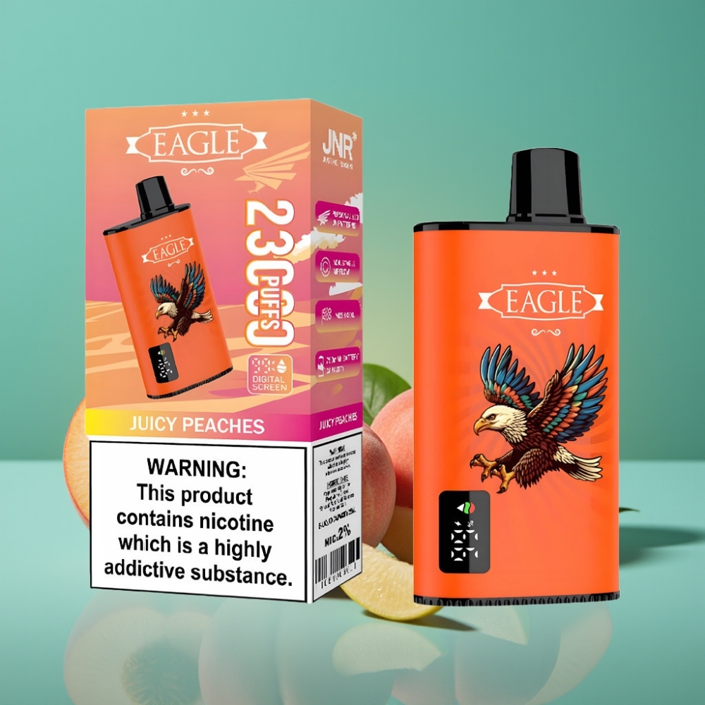 JNR EAGLE Smart 23000 Puffs Vape Jetable Pêches Juteuses avec Écran Digital, Bobine Mesh 1.0ohm et Airflow Réglable