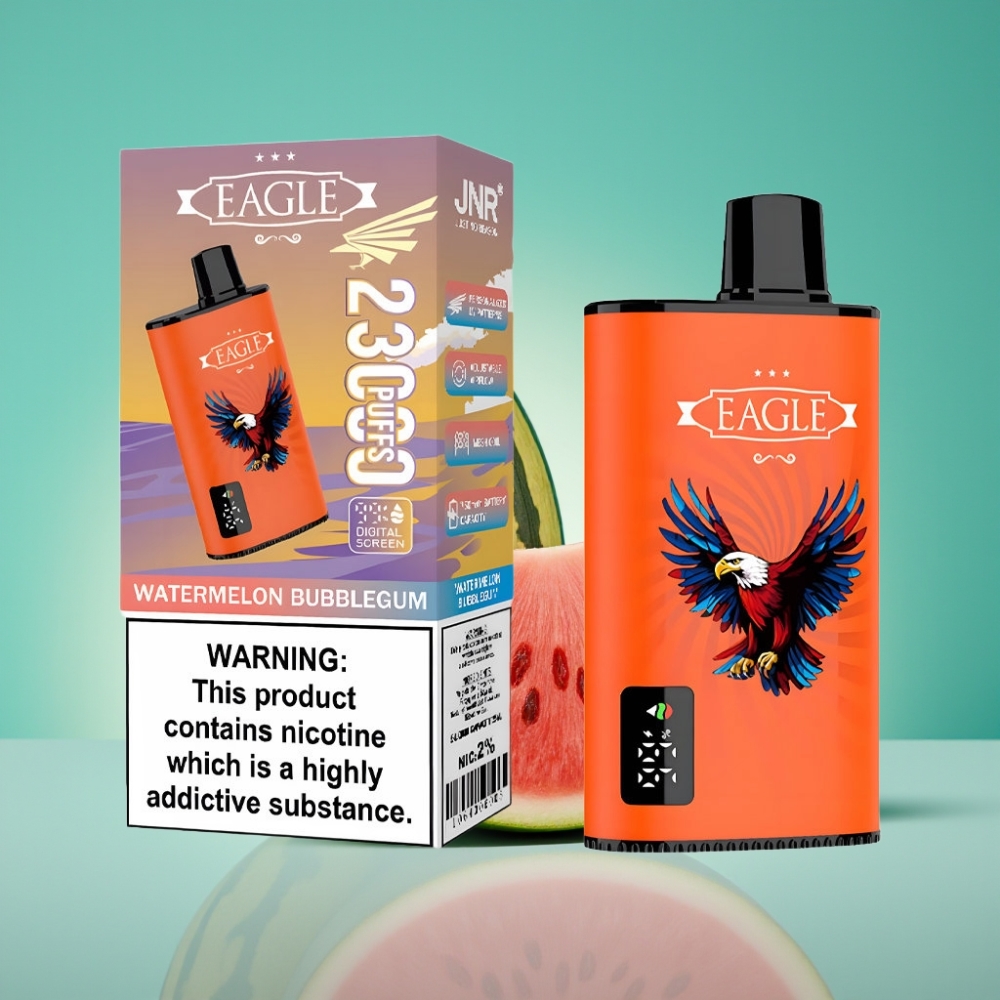 JNR EAGLE Smart 23000 Puffs Vape Jetable Pastèque Bubblegum – Écran Digital, Bobine Mesh 1.0ohm, Airflow Réglable, Batterie 750mAh, Port Type-C