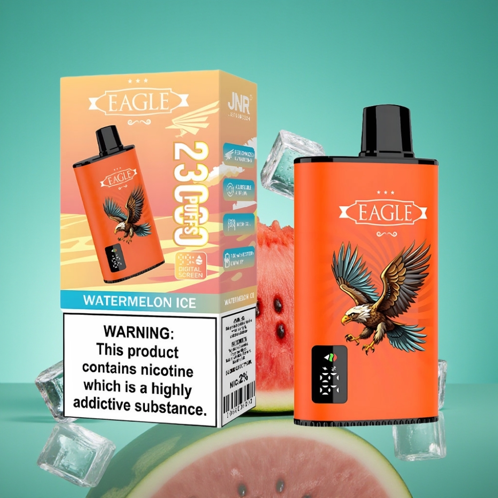 JNR EAGLE Smart 23000 Puffs Vape Jetable Pastèque Glacée avec Écran Digital, Bobine Mesh 1.0ohm et Airflow Réglable
