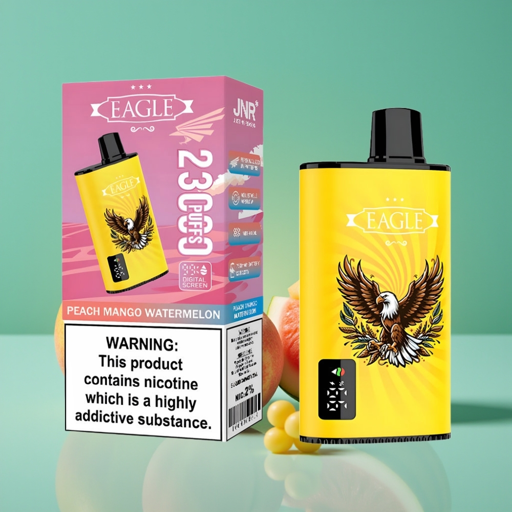 JNR EAGLE Smart 23000 Puffs Vape Jetable Peach Mangue Pastèque avec Écran Digital, Bobine Mesh 1.0ohm et Batterie 750mAh