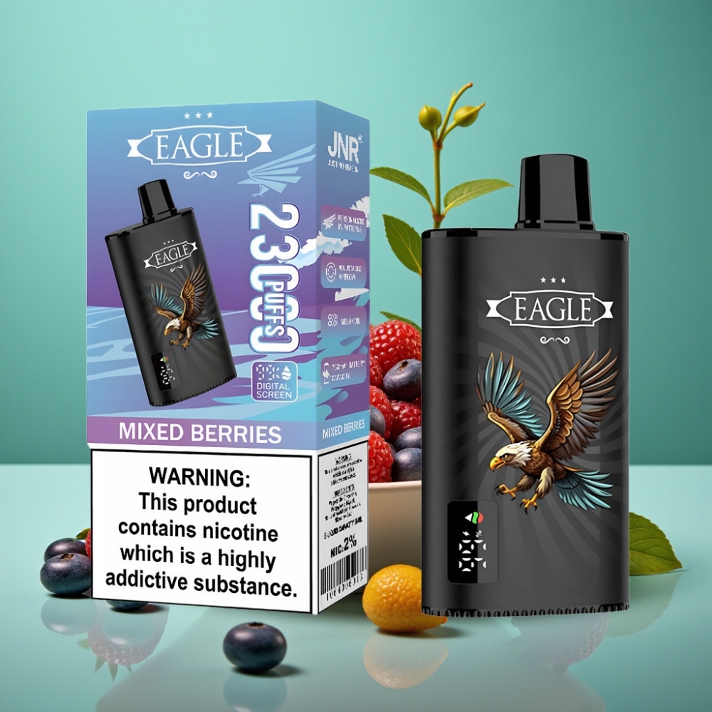 JNR EAGLE Smart 23000 Puffs Vape Jetable - Écran Digital, Bobine Mesh 1.0ohm, Airflow Réglable, Batterie 750mAh, Port Type-C, Baies Mixtes 25ml, 2% Nicotine