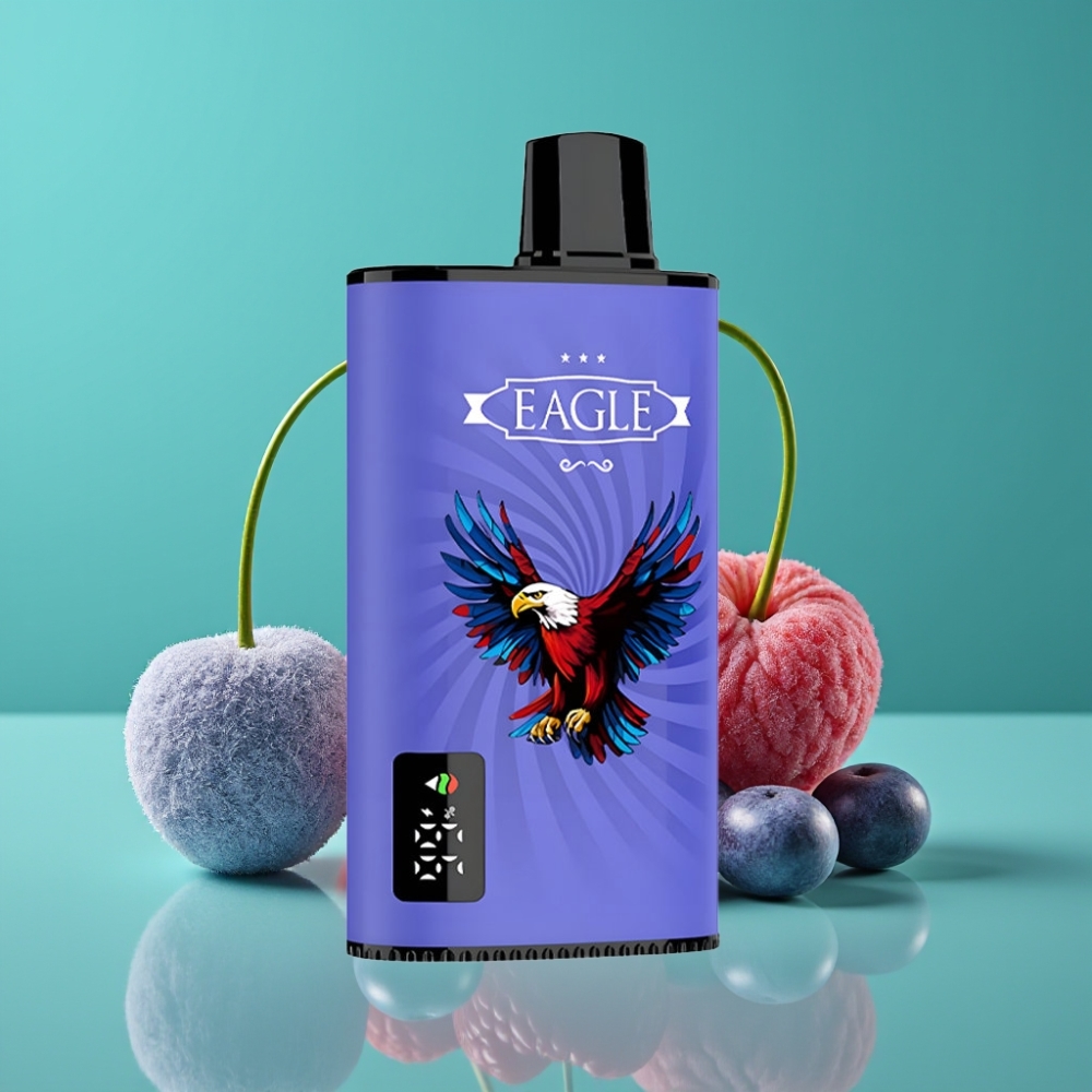 JNR EAGLE Smart 23000 Puffs Vape Jetable - Écran Digital, Bobine Mesh 1.0ohm, Flux d'Air Réglable, Batterie 750mAh, Port Type-C, 25ml - Bleu Framboise Cerise