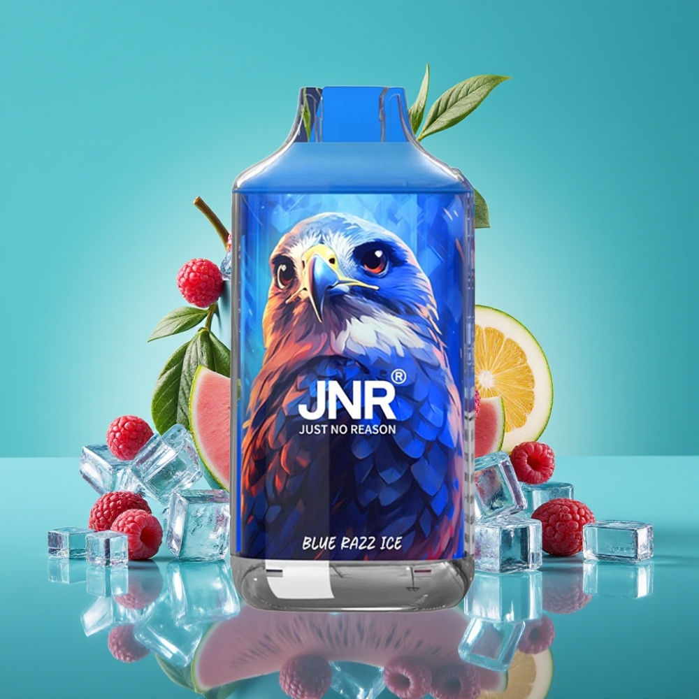 JNR Falcon 16000 Puffs - Double Mesh - 22ml - 850 mAh - Affichage LED - Type C/Lightning - Bleu Framboise Glace - 0%,2% Nicotine