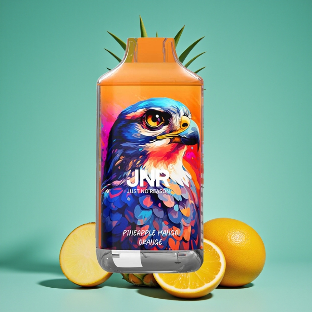 JNR Falcon 16000 Puffs Vape Disposable Ananas Mangue Orange - 22ml E-liquide, 850 mAh, Double Mesh Coil, Charge Type C & Lightning, Affichage LED Intelligent