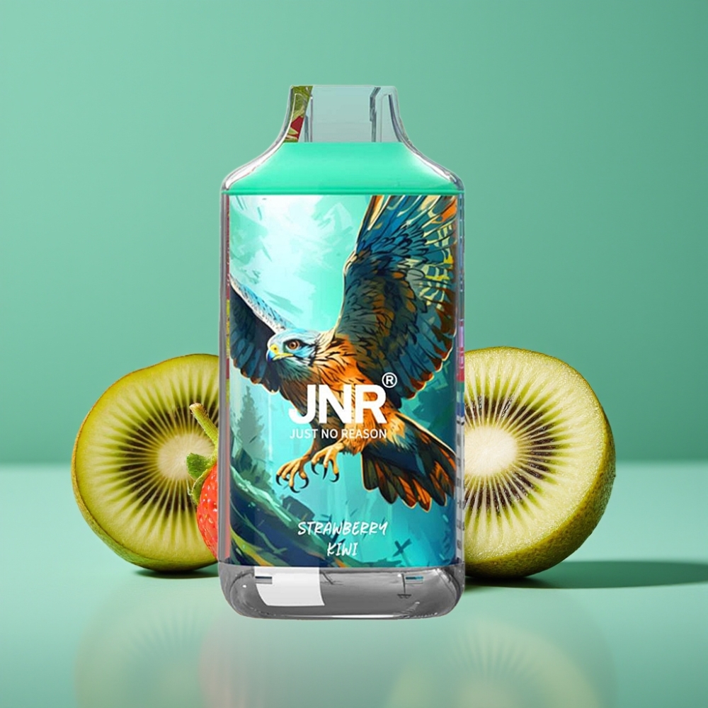 JNR Falcon 16000 Puffs Vape Disposable Fraise Kiwi - 22ml E-liquide, Double Mesh Coil, Écran LED Intelligent, 850 mAh, Recharge Type C/Lightning, 0%/2% Nicotine