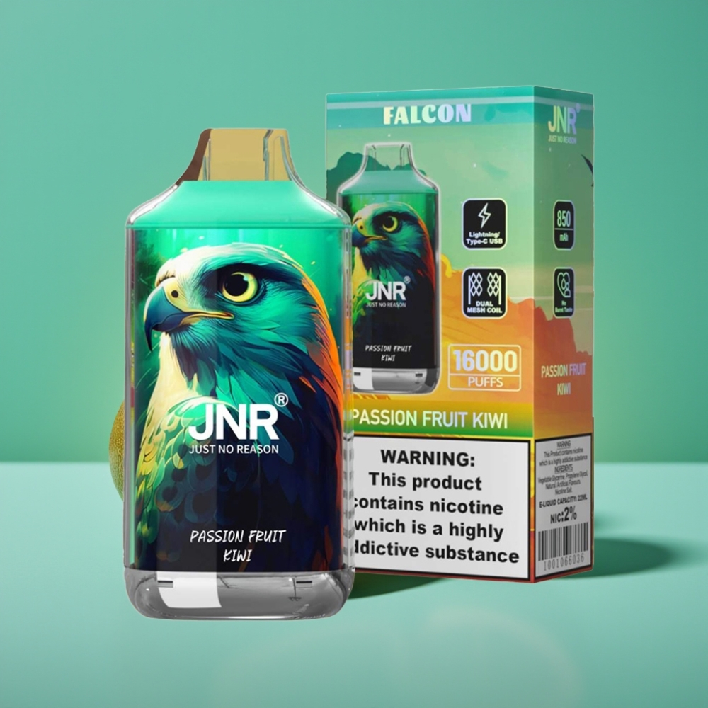 JNR Falcon 16000 Puffs Vape Jetable Fruit de la Passion Kiwi - 22ml/850mAh - Dual Mesh Coil - Smart LED Display - Nicotine 0%,2% - Type C & Lightning
