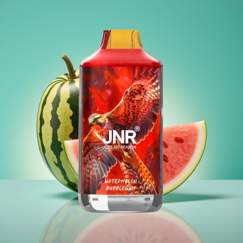 JNR Falcon 16000 Puffs Vape Jetable Pastèque Bubblegum - 22ml E-liquide, 850mAh, Double Mesh Coil, Écran LED Intelligent, Recharge Type C/Lightning, 0%/2% Nicotine
