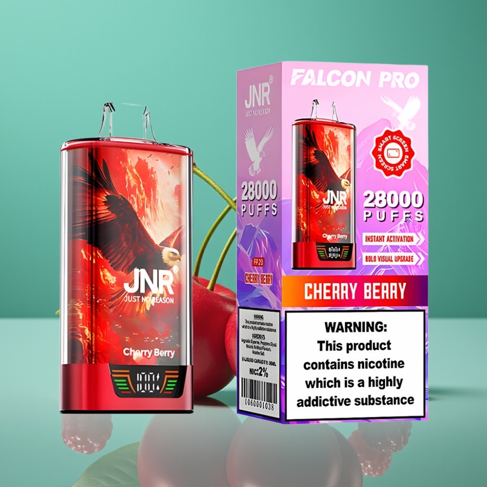 JNR Falcon Pro 28000 Vape Jetable Cerise-Baies – 30ml / 28000 Puffs / 5% Nicotine / Double Mesh Coil / USB-C