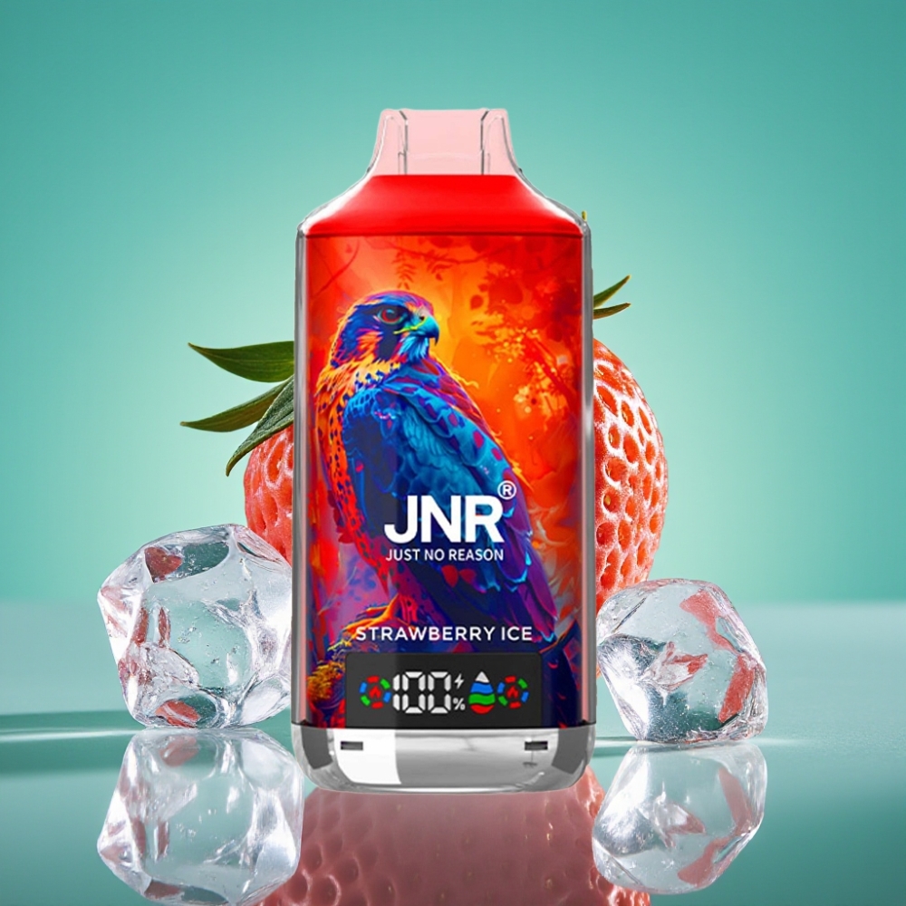 JNR Falcon X 18000 Puffs – Glace à la Fraise – 24ml E-liquide – 750mAh – Écran Digital – Double Mesh Coil – Charge Rapide Type-C – 0%/2%/5% Nicotine