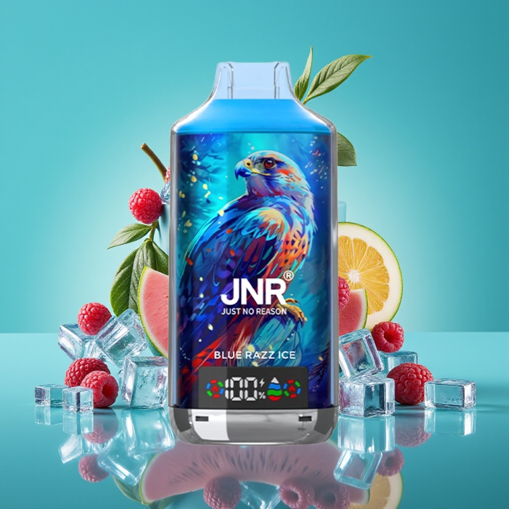 JNR Falcon X 18000 Puffs Vape Jetable Bleu Framboise Glaciale – 24ml E-liquide, 750mAh Batterie, Double Mesh Coil, Affichage Digital (0%, 2%, 5% Nicotine)