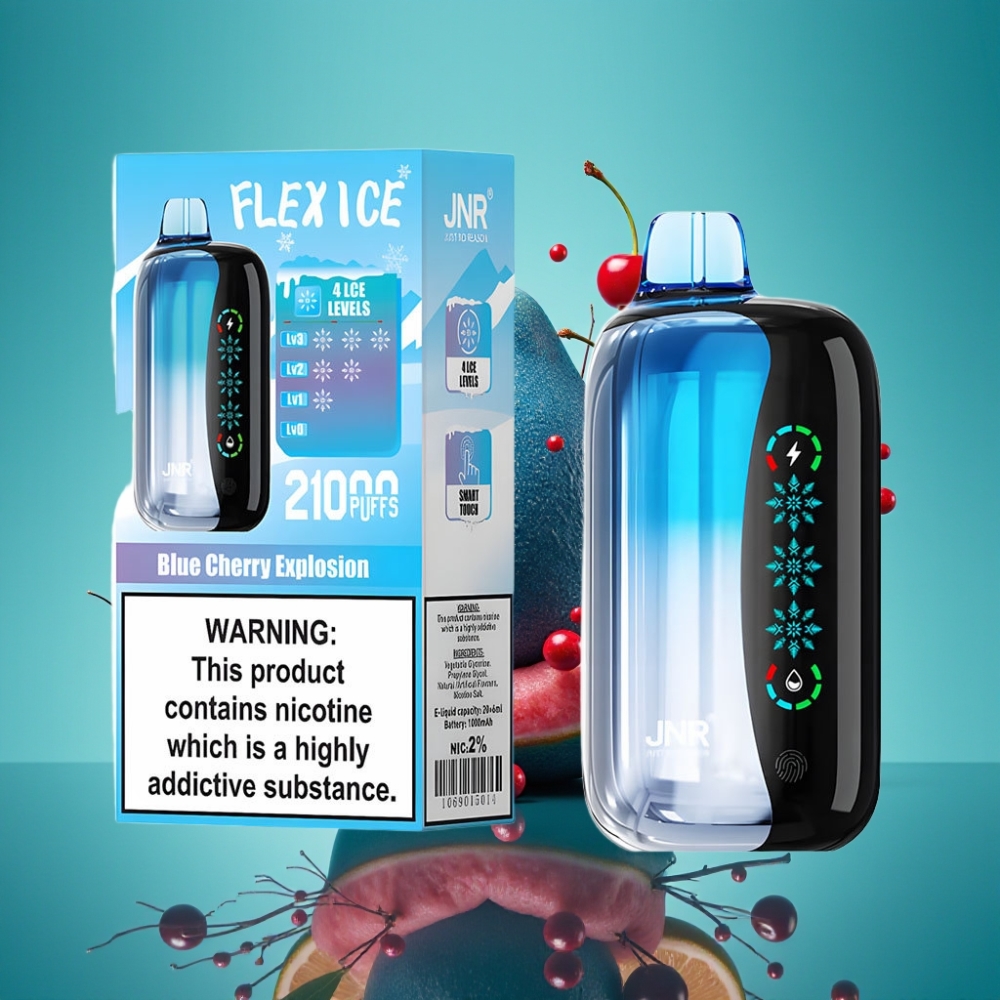 JNR Flex Ice 21000 Puffs Vape Jetable - Cerise Bleue Explosion, 26ml, Airflow Réglable, Écran Tactile, Batterie 1000mAh