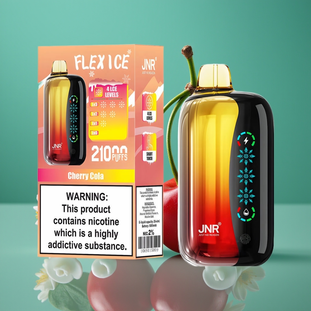 JNR Flex Ice 21000 Puffs Vape Jetable Cerise Cola – Ecran Tactile, Airflow Réglable, Batterie 1000mAh, 26ml de E-liquide