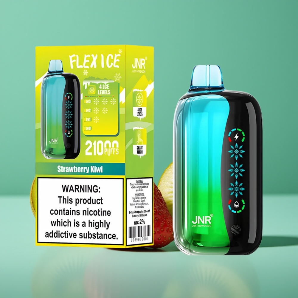 JNR Flex Ice 21000 Puffs Vape Jetable Fraise Kiwi - 26ml E-liquide, Airflow Réglable, Écran Tactile, 1000mAh, Recharge Type-C