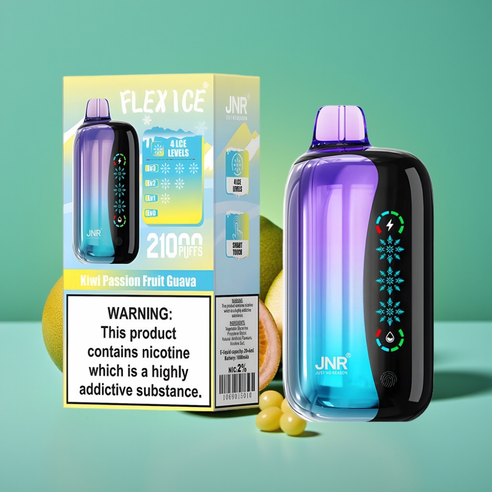 JNR Flex Ice 21000 Puffs Vape Jetable Kiwi Fruit de la Passion Goyave – Ice Adjustable, 26ml E-liquide, 1000mAh, Recharge Type-C, 1.2 Ohm Dual Mesh