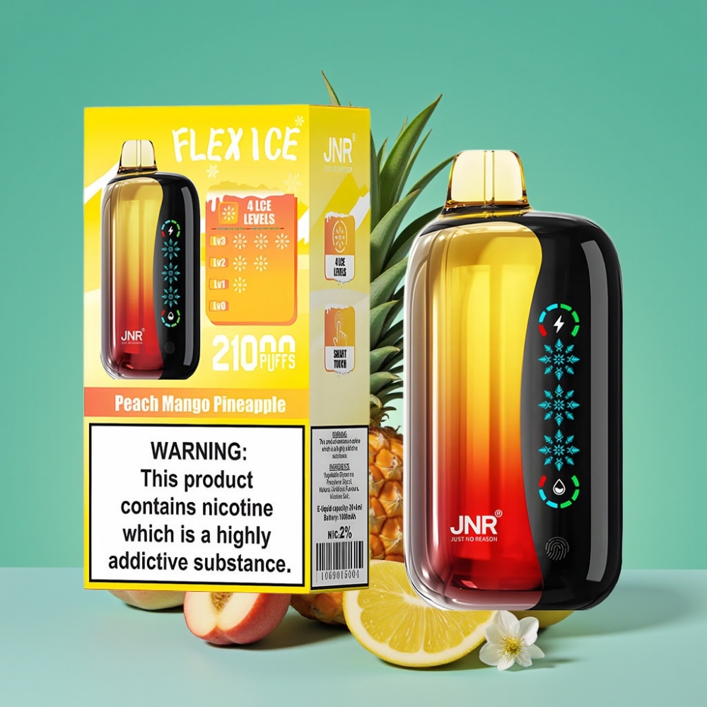 JNR Flex Ice 21000 Puffs Vape Jetable Pêche Mangue Ananas – Ice Adjustable, 26ml E-liquid, 1000mAh, Type-C