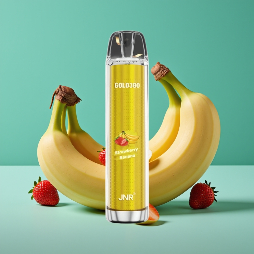 JNR Gold380 6000 Puffs – 13ml – Batterie 1500mAh – 1.0ohm Mesh Coil – Fraise Banane Vape Jetable – Teneur en Nicotine 0%,2%,5%