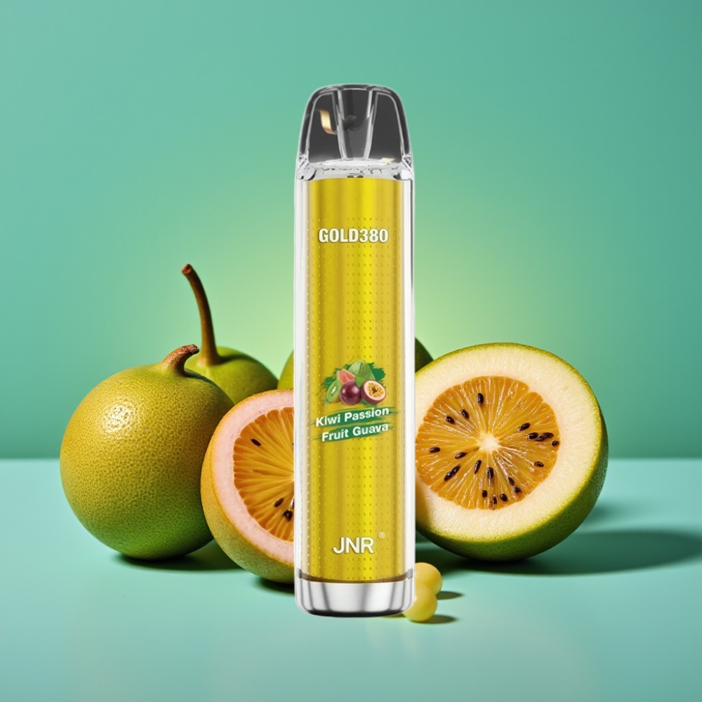 JNR Gold380 6000 Puffs Vape Jetable Kiwi Fruit de la Passion Goyave - 1500mAh, 13ml, Résistance Mesh 1.0ohm, Nicotine 0%/2%/5%